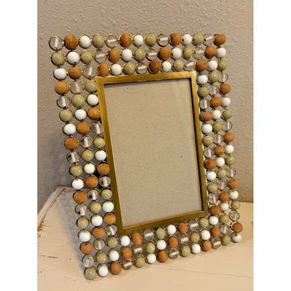 Beaded Picture Frame Holds 4X6 Photo Used - Picture 1 of 12